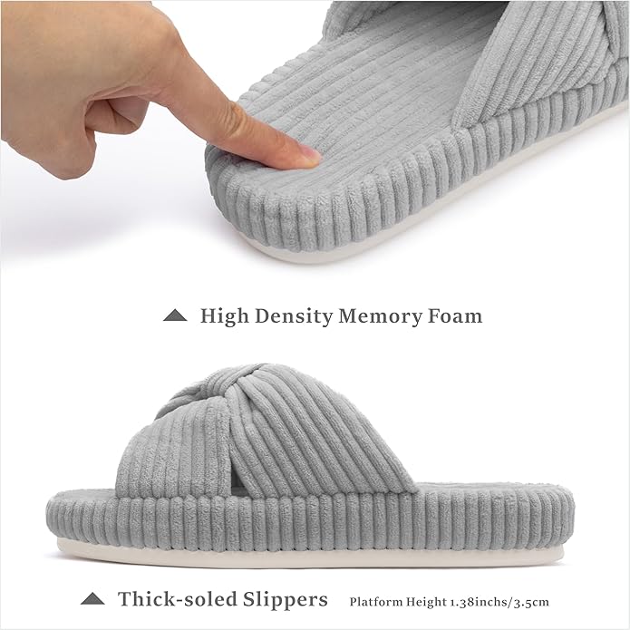 Chantomoo Slippers for Women Memory Foam House Bedroom Corduroy Bow Crossbands Slipper Shoes Comfy Trendy Gift Slippers
