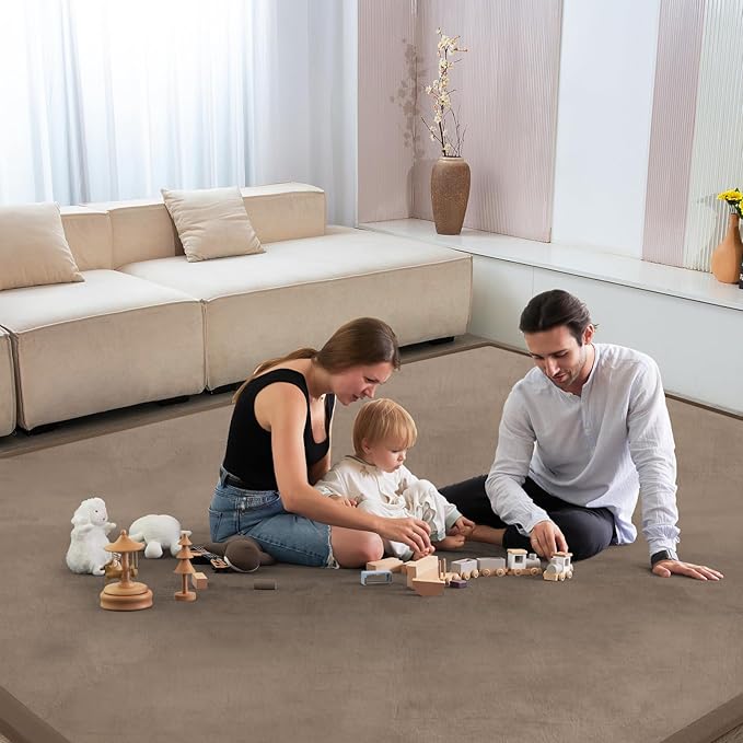 Baby Play Mat for Floor Tummy Time Mat Nursery Muscle Area Rug Playroom Rug Tatami 65"*50" Memory Foam 1.3" Thick Crawling for Babies,Toddlers, Infants, Kids,Floor(Brown)