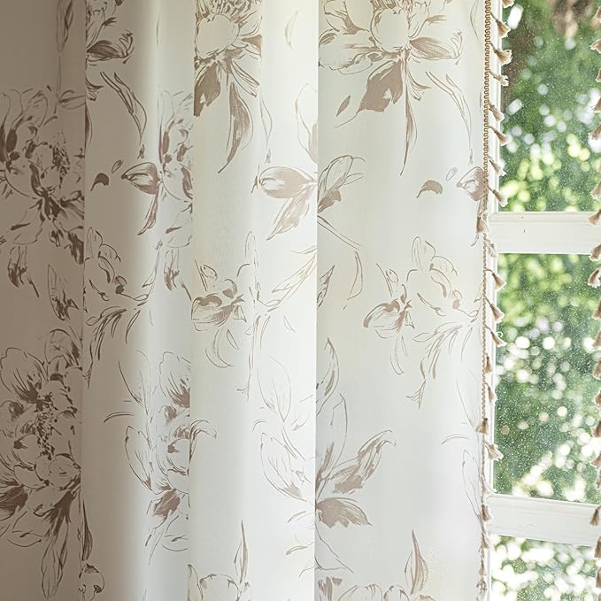 ENJOYBRIDAL Floral 96 Inch Curtains for Bedroom Cute Drapes Boho Semi Sheer Living Room Long Window Curtain Panels Retro Light Filtering Farmhouse Rod Pocket 2 Panels Window Treatments