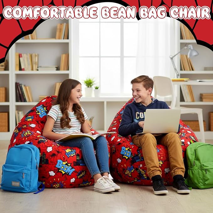 Boao Spider Stuffed Animal Storage Bean Bag Chair Cover (No Filler) Washable Canvas Beanbag Chair Bean Bag Cover with Zipper for Organizing Plush Toys or Textile, Sack Beanbag for Adults