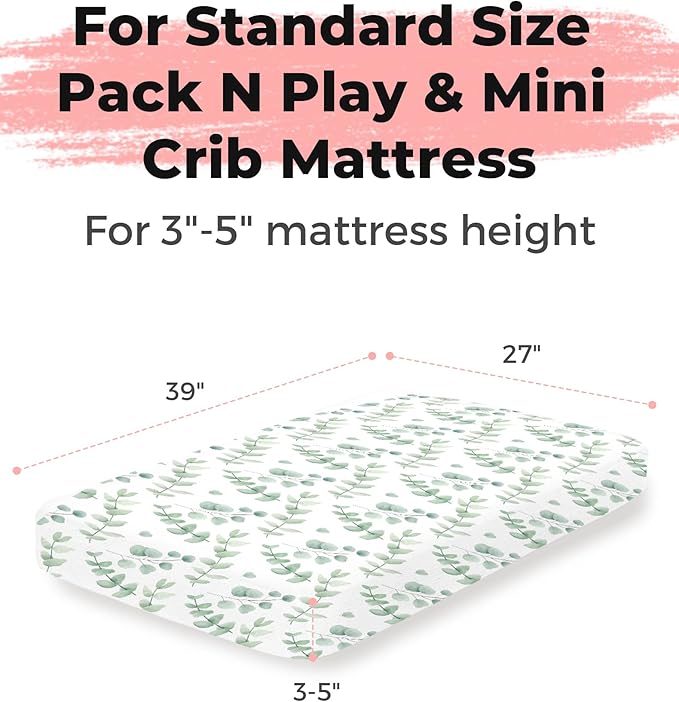 Pack and Play Sheets 2 Pack, Fitted Jersey Knit Mini Crib Sheets for Baby Boys and Girls, Compatible with Graco Pack N Play and Mini Crib Mattress (Bunny Meadow, Pack N Play/Mini Crib Sheets)
