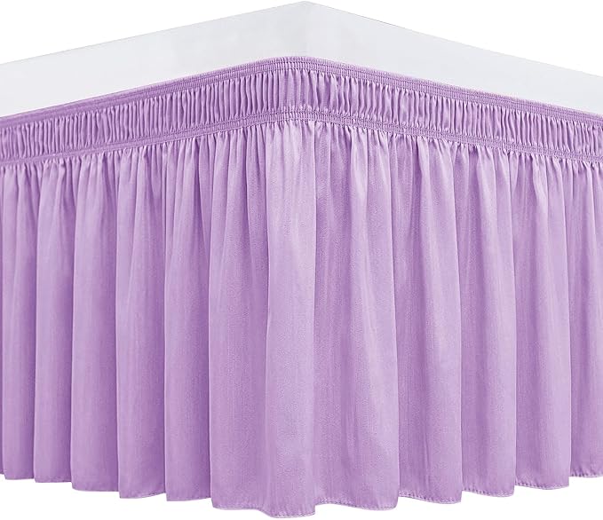 Biscaynebay Wrap Around Bed Skirts with Adjustable Belts for Full & Full XL Beds 15" Drop, Violet Elastic Dust Ruffles Silky Luxrious Fabric Machine Washable