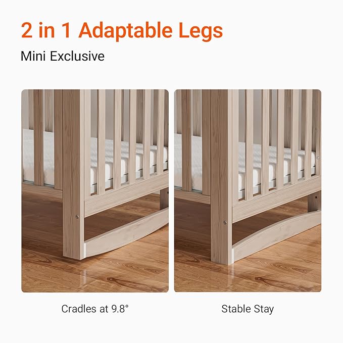 MAMAZING EvoNest Baby Crib, 6 in 1 Convertible Mini Crib with Wheels, 100% New Zealand Wood Growing Bed, 4 Adjustable Mattress Height, GREENGUARD Gold Certified, Wahsed Natural