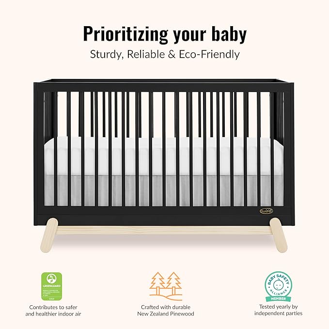 Dream On Me Hygge 5-in-1 Convertible Full-Size Baby Crib in Matte Black Vintage, GreenGuard Gold & JPMA, Converts to Toddler, Day & Full-Size Bed, Adjustable Mattress Heights, Modern Nursery