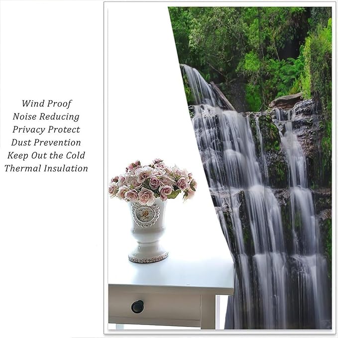 Natural Scenery Blackout Curtains, Spring Rustic Forest Waterfall River Landscape Window Drapes, for Bedroom Living Room 52" W X 84" L