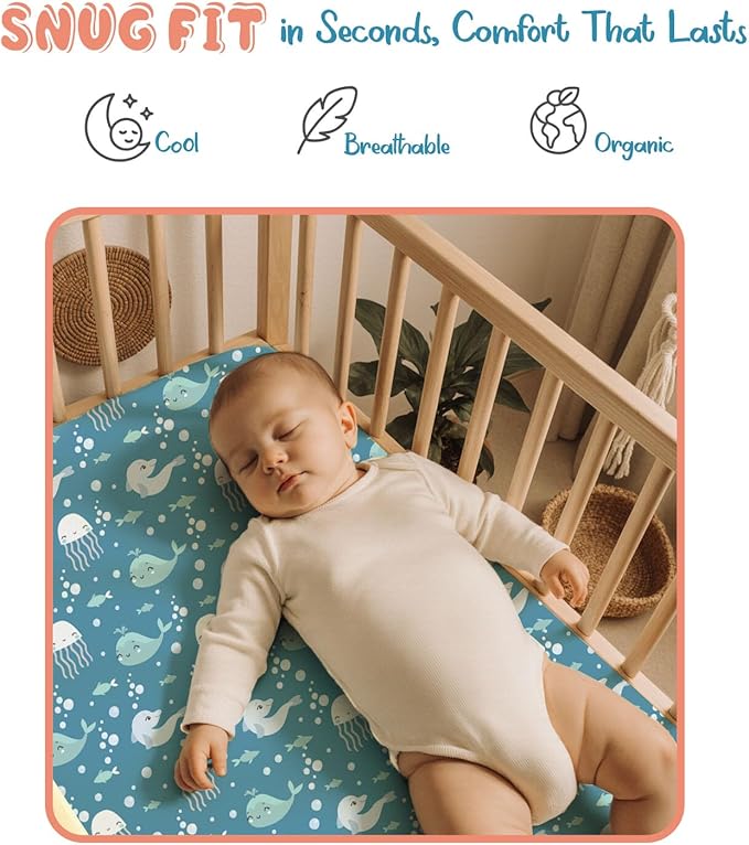 Threadmill Organic Baby Crib Sheets for Boys & Girls | 100% Organic Cotton Fitted Crib Sheet for Standard Crib Mattress | 2 Pack Unisex Cozy Toddler Sheets, Machine Washable | Seagem