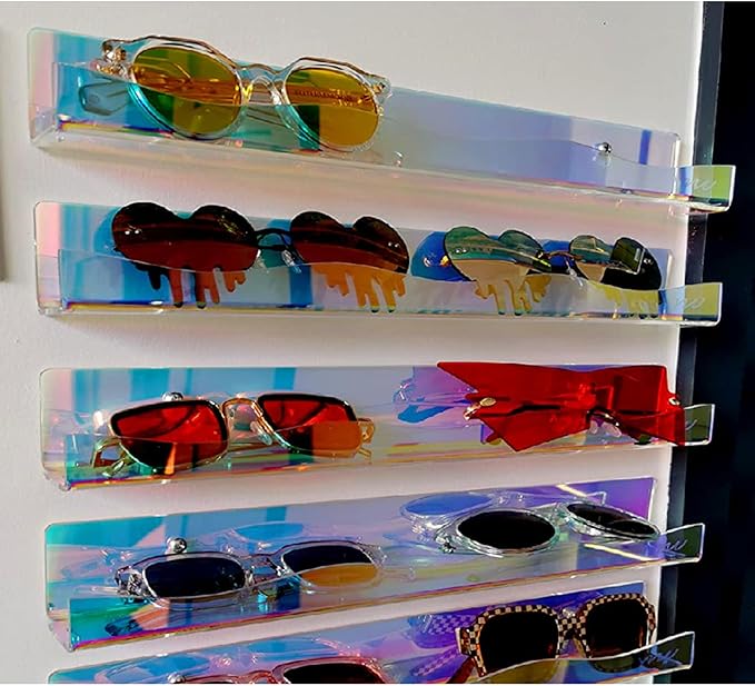 Set of 4 Modern Acrylic Floating Shelves with Rainbow Colorful Acrylic Wall for Books Toy Cosmetics Nursery Decorative Wall