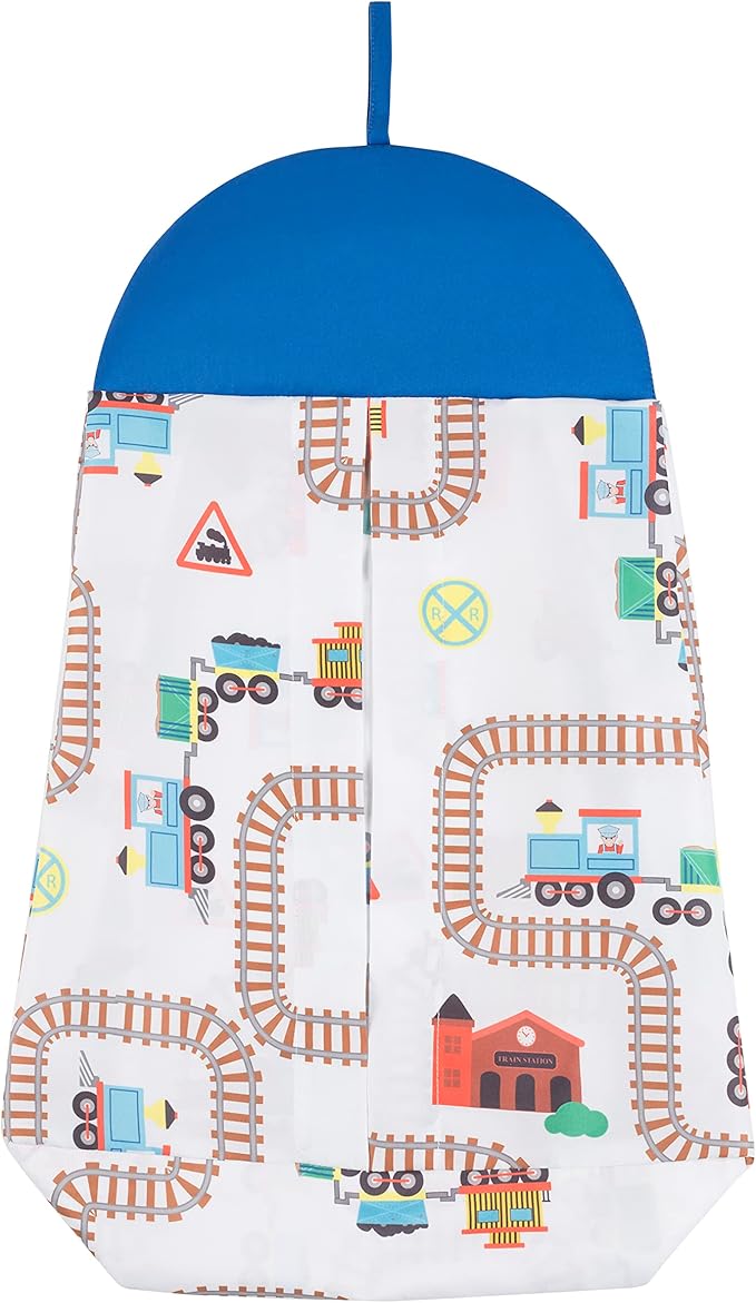 EVERYDAY KIDS 4 Piece Boys Crib Bedding Set - Choo Choo Train - Includes Quilt, Fitted Sheet, Dust Ruffle and Diaper Stacker - Nursery Bedding Set - Baby Crib Bedding Set