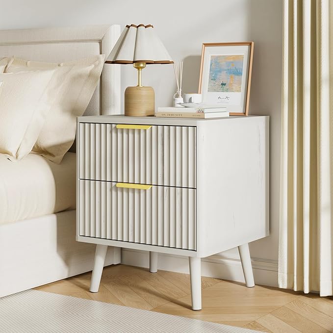 LYNSOM Fluted Dresser and Nightstand Sets 2 Piece, 2-Drawer Nightstands and 6-Drawers Dresser, Wood Bedroom Furniture Set for Home, Bedroom, Hallway, White