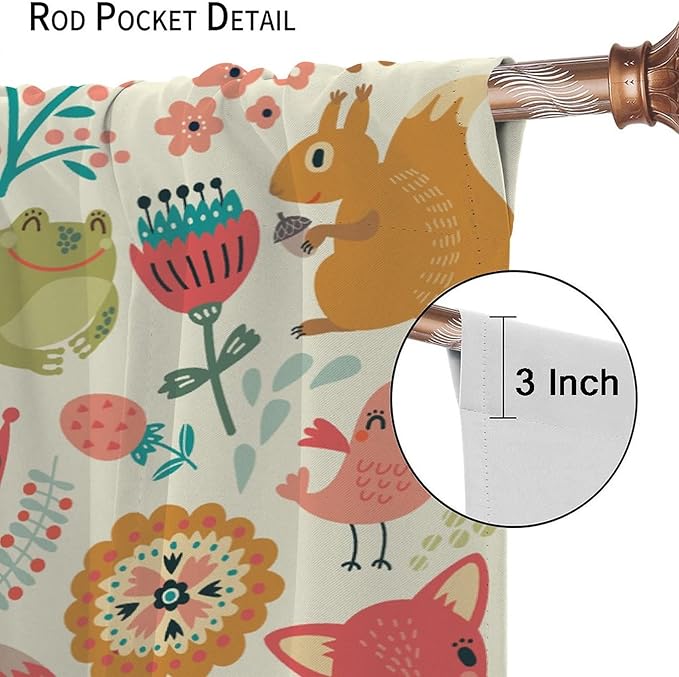 Kids Baby Woodland Blackout Curtains,Forest Animals Plants Cartoon Funny Colorful Deer Fox Owl Pattern Thermal Insulation Window Drapes for Boys Girls Children's Bedroom 84x84in