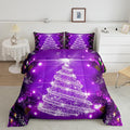 Feelyou Kids Merry Christmas Decorations Comforter Set, Kids Santa Tree Bedding Set Full Size for Boys Girls Teens Xmas Christmas Bell Decor Comforter Glitter Purple Quilt Set