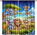Jungle Safari Window Curtains for Kids Boys Girls Watercolor Cartoon Forest Animals Baby Living Room Bedroom Nursery Toddler Rod Pocket Drapes 42" W X 45" L