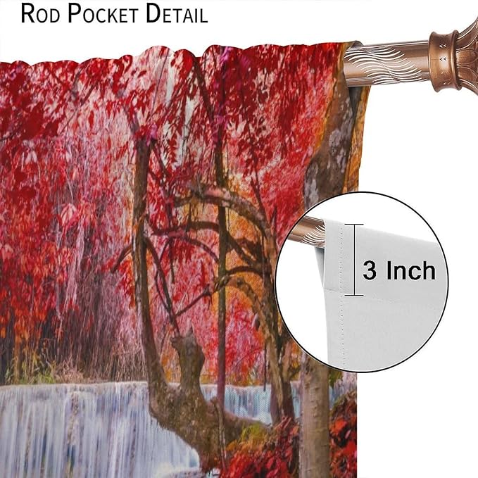 Natural Landscape Waterfall Blackout Curtains, Scenic View Waterfall Forest Autumn Window Drapes, for Bedroom Living Room 52" W X 84" L