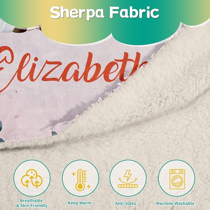 Custom Safari Animals Blanket Gift, Personalized Baby Blanket with Name, Soft Plush Flannel/Sherpa Fleece Throw Blankets for Toddler Kid Teen Boys Girls Color11
