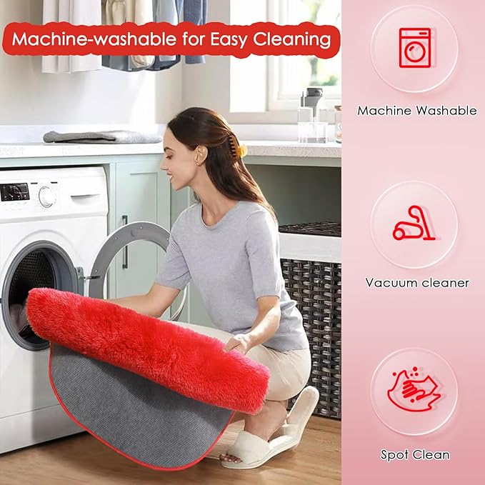 Red Circle Round Rug 7Ft for Living Room Bedroom, Large Fluffy Shag Area Rugs for Kids Room Decor Aesthetic, Fuzzy Plush Fur Carpets for Nursery Classroom, Red Carpet, Indoor Furry Rugs for Teen Boys