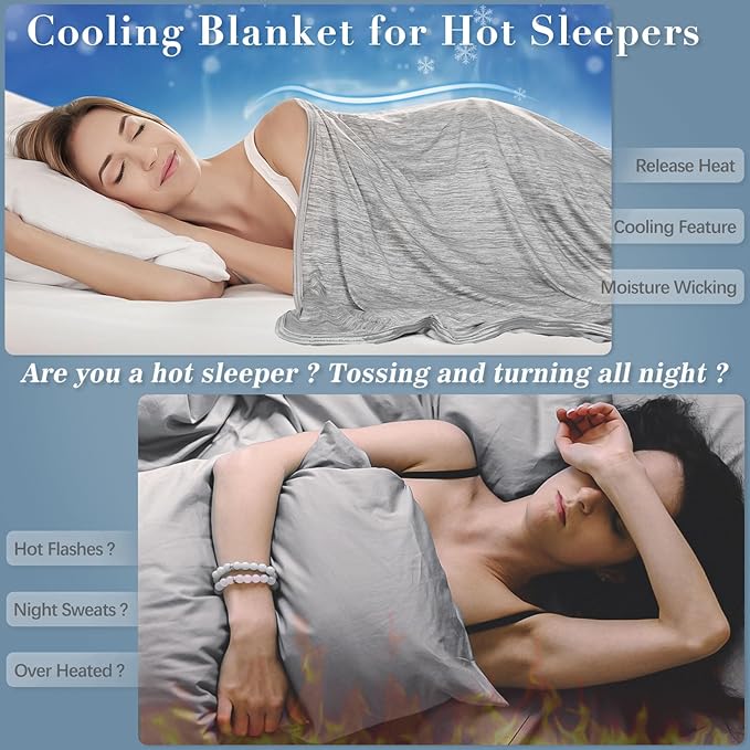Cooling Blanket for Hot Sleepers Night Sweats Queen Size Cool Summer Blanket 79 X 86in Japanese Q-Max>0.5 Arc-Chill Cooling Fiber Keep Adults/Children Cool All Night Soft Breathable All-Season-Grey