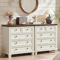 Farmhouse 5 Drawer Dresser Set of 2, 32.6 Inch Tall Modern Chest of Drawers for Bedroom, Mid Century Small Dressers w/Square Solid Wood Legs, Rustic Storage Organizer for Hallway, White