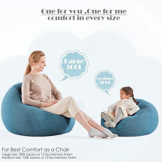 Nobildonna Bean Bag Chair Cover (No Filler) for Kids and Adults,Beanbag Stuffed Animal Storage Without Filling Plush Toys Holder and Organizer Soft Premium Corduroy 200L