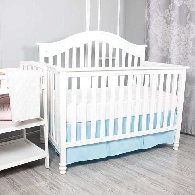 Belsden Blue Crib Skirt with Durable Woven Platform, Both Long Sides Pleated, Split Corners Dust Ruffle for Easy Placement Inside of Standard Crib Bed, 14 inches (36cm) Length Drop, Blue