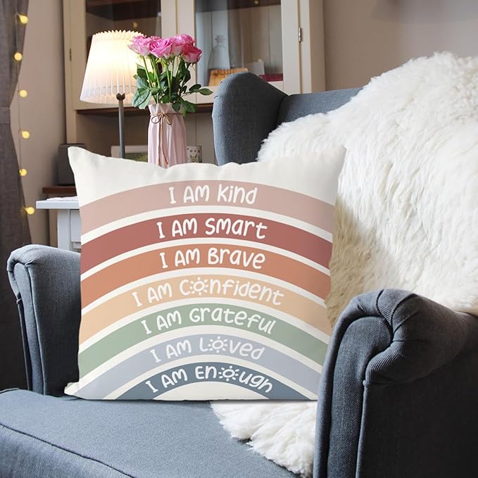 QIYUHOY Classroom Reading Corner Rainbow Decor Throw Pillow Covers, Book Center Calming Corner Home Bedroom Playroom Decor Pillow Case,20x20 Inch Pillowcase(red)