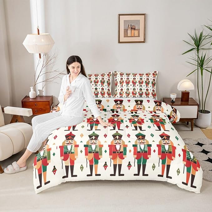 Feelyou Christmas Kids Comforter Set Full Size Nutcracker Bedding Set Soldier Royal Guarder Princess Duvet Quilt for Kids Boys Girls Bedroom Decor Microfiber Ultra Soft Breathable