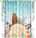 Kids Forest Animal Curtains, Woodland Animal Window Treatments Fox Deer Bunny Wildlife Safari Jungle Bear Farmhouse Window Drapes for Girls Boys Nursery Bedroom 42x45in