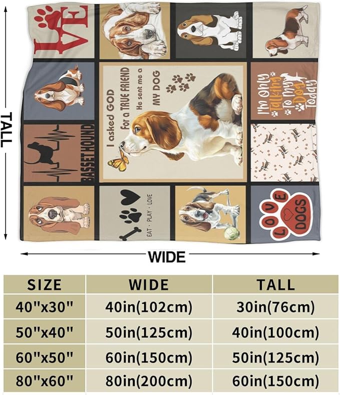 Cute Basset Hound Blanket My Friend The Basset Hounds Throw Blankets Gifts for Girls Boys Cozy Warm Soft Flannel Throws Plush Stuffed Animal Funny Pet Dog Fleece Blanket Gifts for Men Women 50"x60"