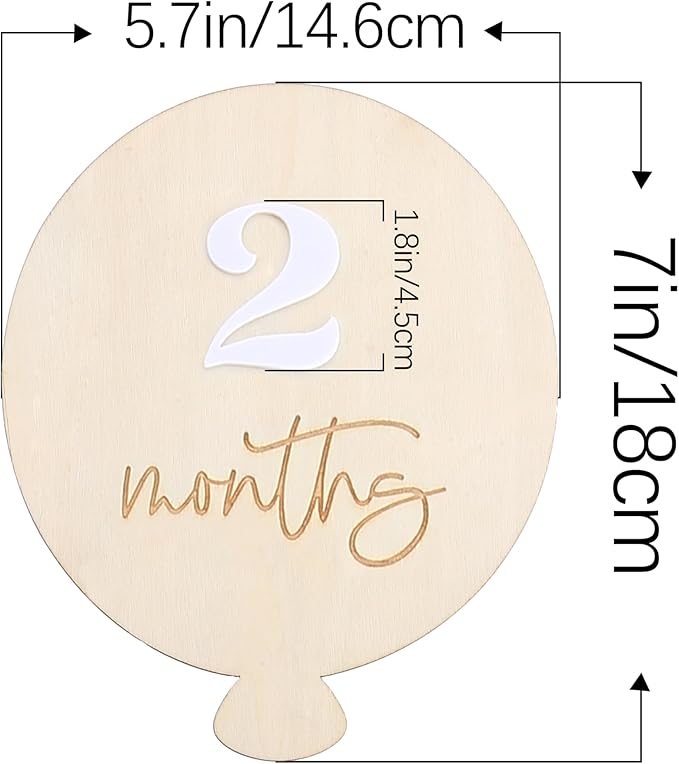 Wooden Balloon Baby Milestone Cards - Wooden First Year Milestone Signs,Baby Announcement Monthly Milestone Markers,Baby Shower Photography Props