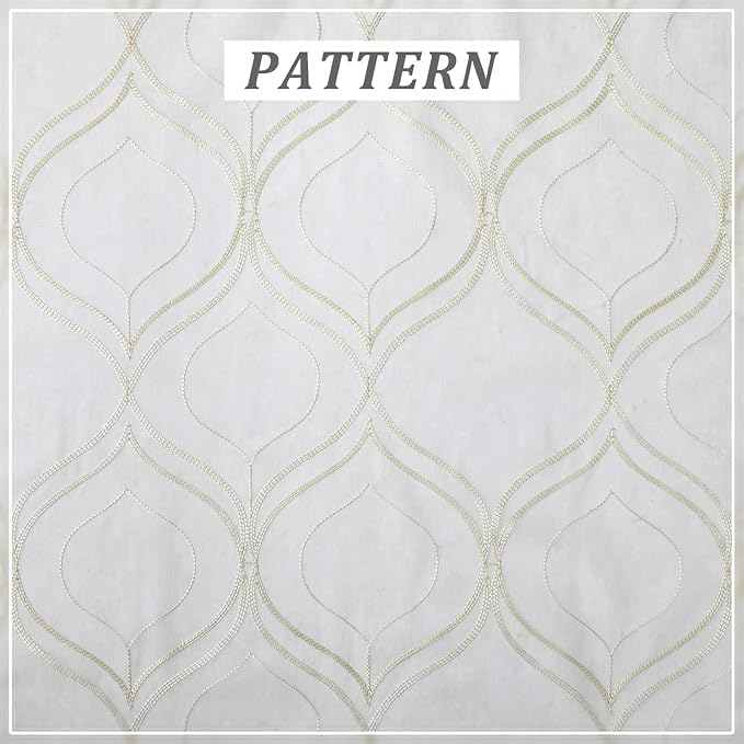 VISIONTEX White Sheer Curtains 120 Inches Long 2 Panels Set Beige Moroccan Embroidered Curtains Trellis French Textured Rod Pocket Voile Tulle Semi Window Drapes for Bedroom Living Room 54 x 120 Inch