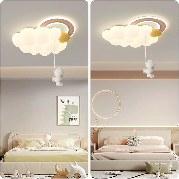 SOMINA Cloud Ceiling Light with Cartoon Animal Rainbow LED Milk White Design for Baby Girl Nursery Boys Bedroom Kids Room Childrens Chandelier Pendant Light