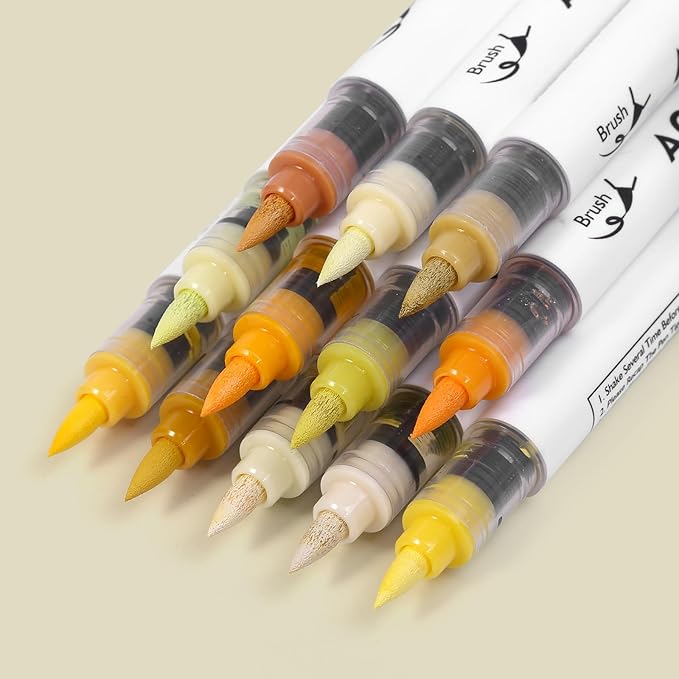 Yellow Tones Acrylic Paint Pens, 12 Colors Markers Set with Soft Brush & Bullet Tip, for Rock, Painting, Wood, Glass, Ceramic, Canvas, Stone, DIY Crafts, Making Art Supplies, Fabric Paint