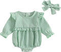 Karuedoo Newborn Baby Girl Clothes Gingham Plaid Bubble Romper Long Sleeve Ruffle Bodysuit with Headband Spring Fall Outfit