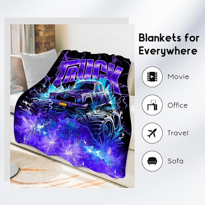Boys Blanket Truck Blankets Gifts for Kids Son Grandson, 60"x80" Lightweight Fluffy Cozy Throw for Bed Living Room