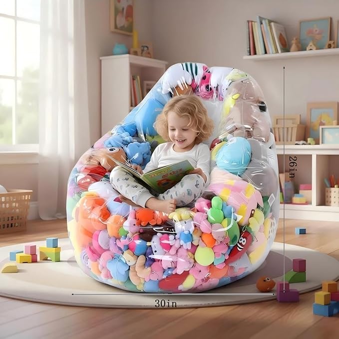 Clear Stuffed Animal Storage Bean Bag Chair Cover - Extra Large 150L, Waterproof & Easy-Clean Toy Organizer with Plastic Window,forNursery, Bedroom, Playroom (Cover Only, No Filler) (2 pcs)