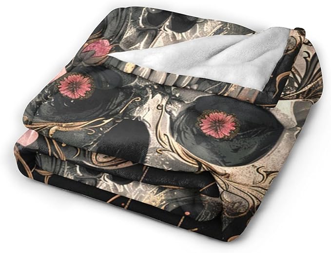 Tijuboni Skull Roses Throw Blanket Skull Gifts for Girls Boys Women Men Kids Adults Soft Flannel Fleece Blanket for Couch Sofa Bed Home Decor 50"x60"