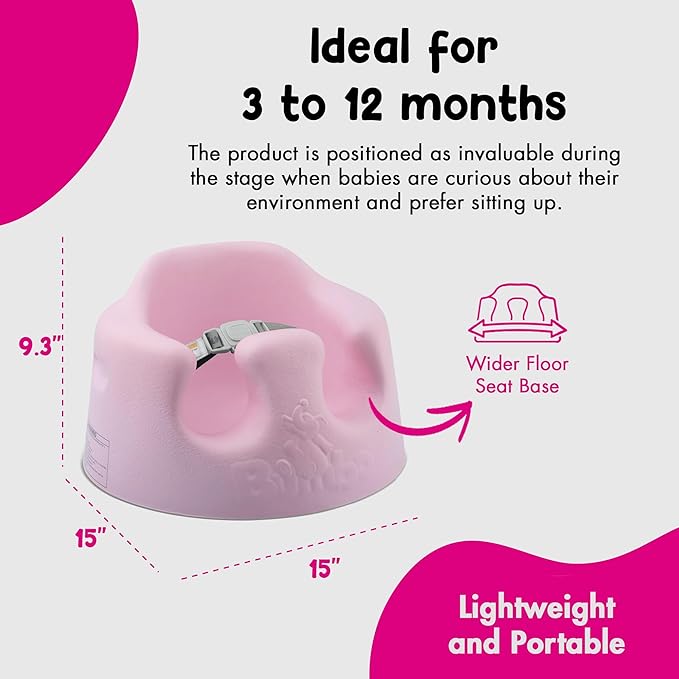 Bumbo Baby Infant Soft Foam Comfortable Support Wide Floor Seat with 3 Point Adjustable Harness for Ages 3 to 12 Months, Cradle Pink