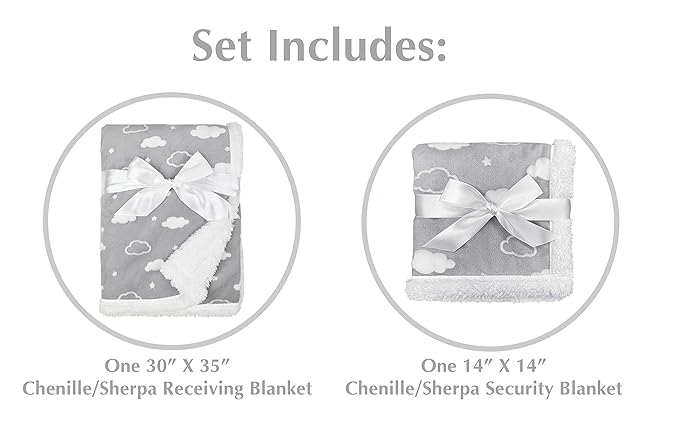 American Baby Company Heavenly Soft Chenille Sherpa Blanket Set, 3D Gray Cloud, for Boys & Girls