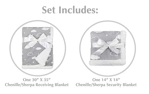 American Baby Company Heavenly Soft Chenille Sherpa Blanket Set, 3D Gray Cloud, for Boys & Girls