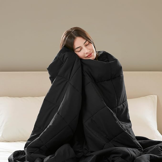 Madison Park King Size Blanket Ultra-Soft Microfiber King Size, Box Quilting with Satin Binding, All Season & Lightweight King Summer Blanket for Bed, Couch & Sofa, King, Balck