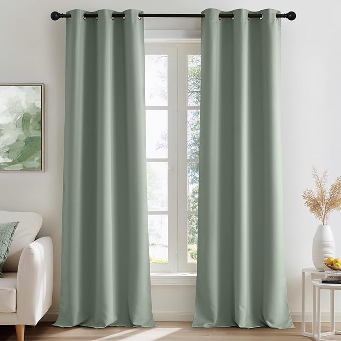 NICETOWN Sage Green Room Darkening Curtains 90 Inches Long 2 Panels for Living Room, Bedroom, Nursery Summer Thermal Insulated Blackout Drapes Grommet Noise Reducing Window Treatment, W40