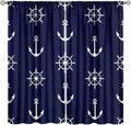 BAEKJIN Nautical Rudder Curtains,MarineThemed Oceanic Anchor Pattern Print Decor Home Bedroom Living Room Window Treatments 2 Panel Set 42x45 Inch