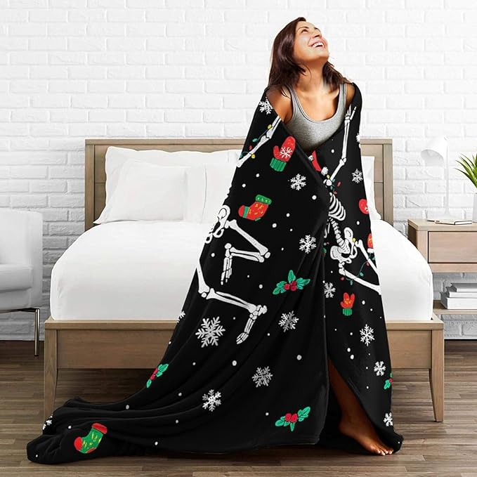Gothic Fleece Blanket Christmas Skull Throw Blankets for Girls Boys Super Soft Warm Flannel Funny Throws Gifts for Men Women Cozy Fuzzy Plush Stuffed Couch Bed Bedding Decor 60"x50"