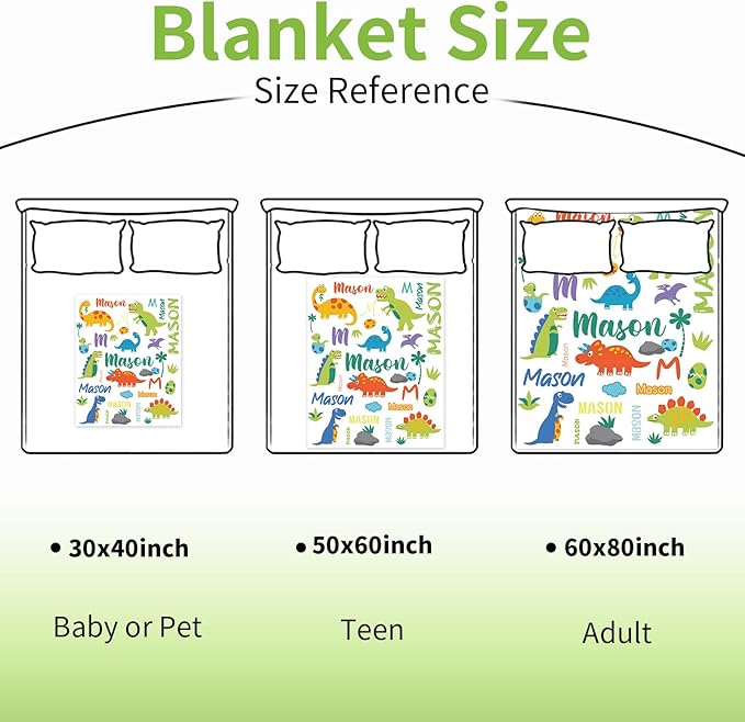 Custom Dinosaur Blanket with Name for Boys, Personalized Name Blanket for Kids Dino, Soft Flannel Dinosaur Customized Gift for Birthday Christmas Baby Shower Children Day 40"x50"