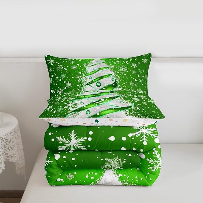 Feelyou Merry Christmas Comforter Set All Season Christmas Tree Bedding Set with 2 Pillow Cases Snowflake Microfiber Kids Full Bedclothes Winter Bedroom Decor Duvet Quilt Breathable Soft