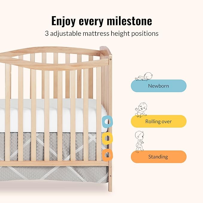 Dream On Me Chelsea 5-in-1 Convertible Full-Size Baby Crib in Natural, GreenGuard Gold & JPMA, Pinewood, 4 Mattress Heights, Converts to Toddler, Day & Full-Size Bed, Modern Classic Nursery