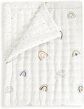 MakeMake Organics Organic Twin Comforter GOTS Certified Organic Kids Blanket Cotton Infill Tufted - Reversible Ultra Soft Breathable Boys Girls (68"x88", Dotty + Rainbow)