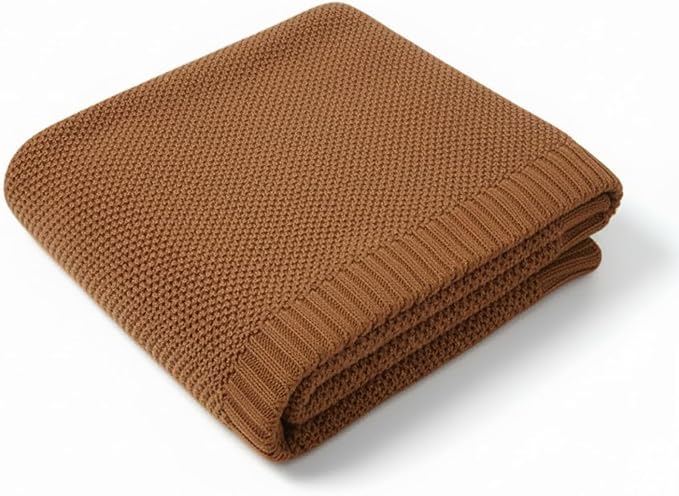 Baby Knit Blanket Soft Cotton Lightweight Newborn Blanket for Crib Stroller Toddler Nursery Shower Gift Cozy Breathable Travel Swaddle Wrap Mocha 36 x 28 Inches