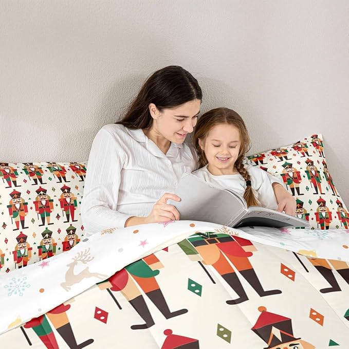 Feelyou Christmas Kids Comforter Set King Size Nutcracker Bedding Set Soldier Royal Guarder Princess Duvet Quilt for Kids Boys Girls Bedroom Decor Microfiber Ultra Soft Breathable