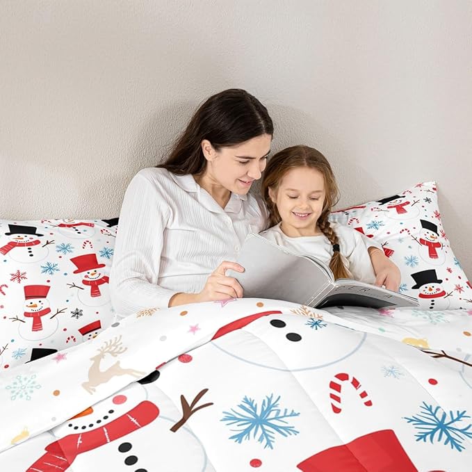 Feelyou Merry Christmas Comforter Set All Season Snowman Bedding Set with 2 Pillow Cases Winter Holiday Microfiber Kids King Bedclothes New Year Gift Bedroom Decor Duvet Quilt Soft Lightweight