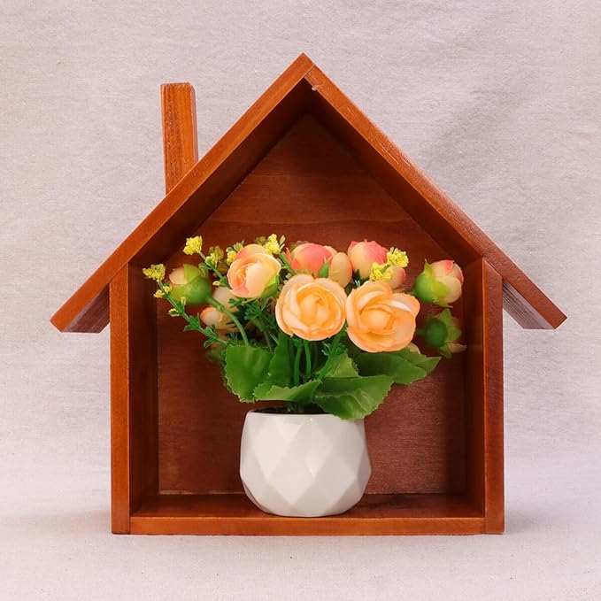 Small House Shaped Wall Mounted Storage Shelf Natural Wood Wall Shelf Organizer for Bedroom Room Office Cute Decorative Display Rack for Collectibles and Knickknacks Wood Color